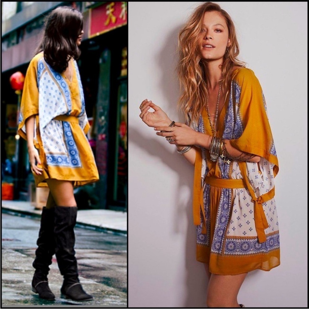 Free People Mustard and Blue Tunic